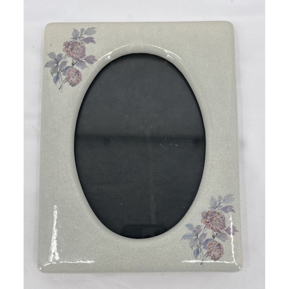 VTG Ceramic Porcelain Floral Oval Picture Frame 9x6 Cottagecore Crackle Glaze